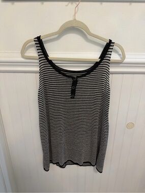 Striped Black and Gray Button-Front Tank Top
